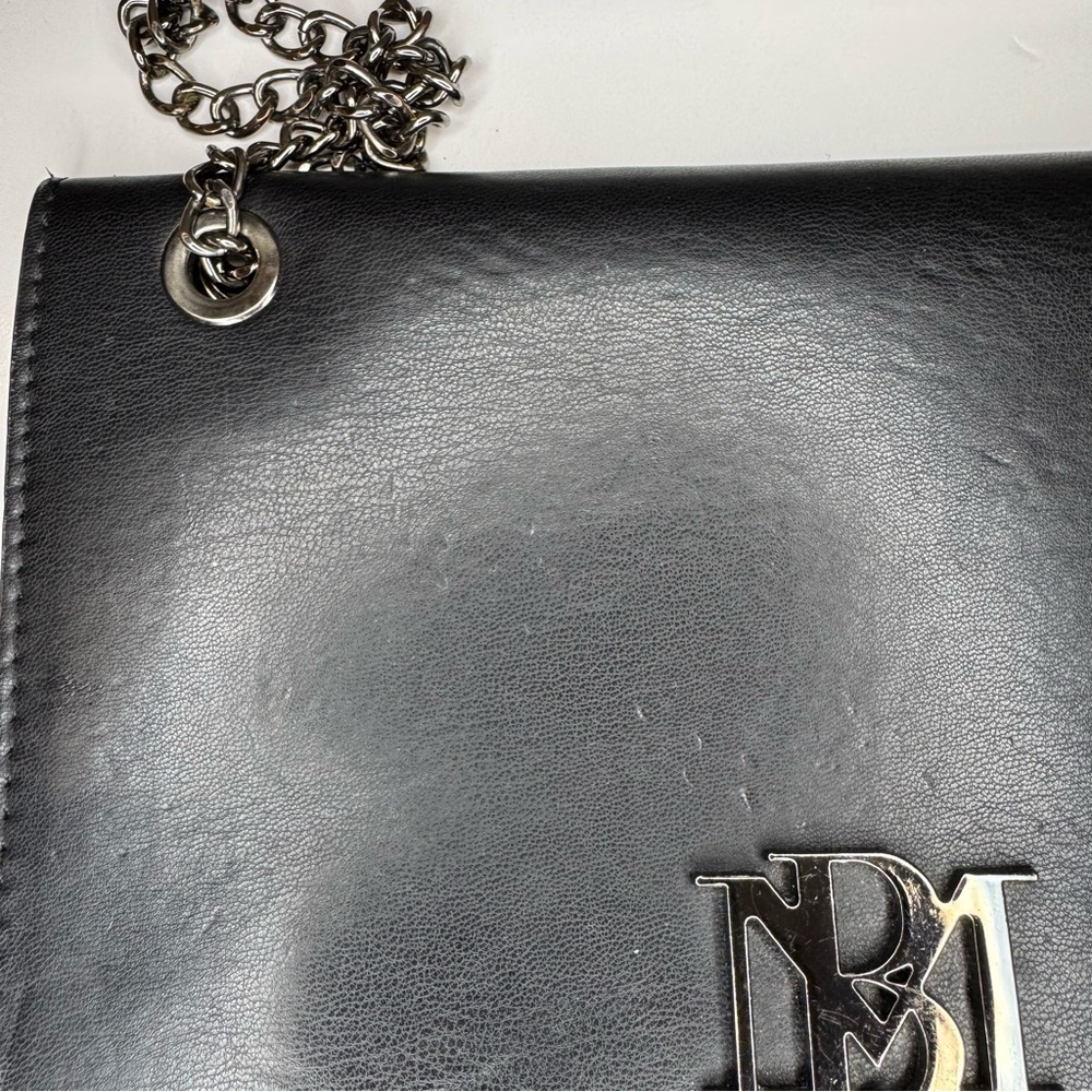 Badgley Mischka Black Leather Chain Crossbody Bag Tassel Accent Purse Cocktail - Picture 3 of 13